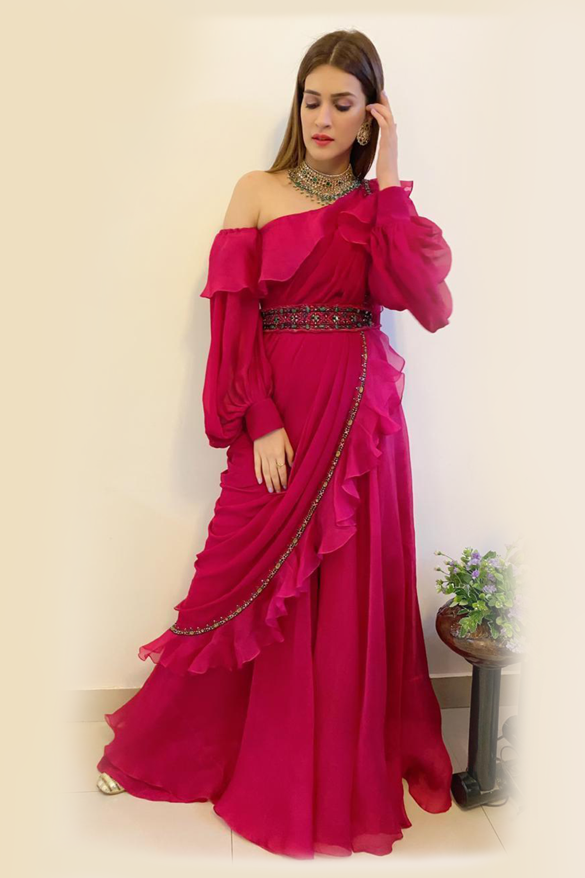 RM-Drop Shoulder Fuschia Organza