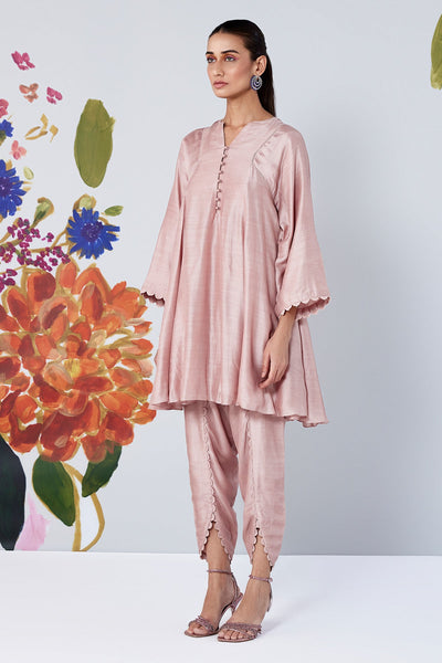 RM-Dusky Pink flared short kurta with tulip pants 