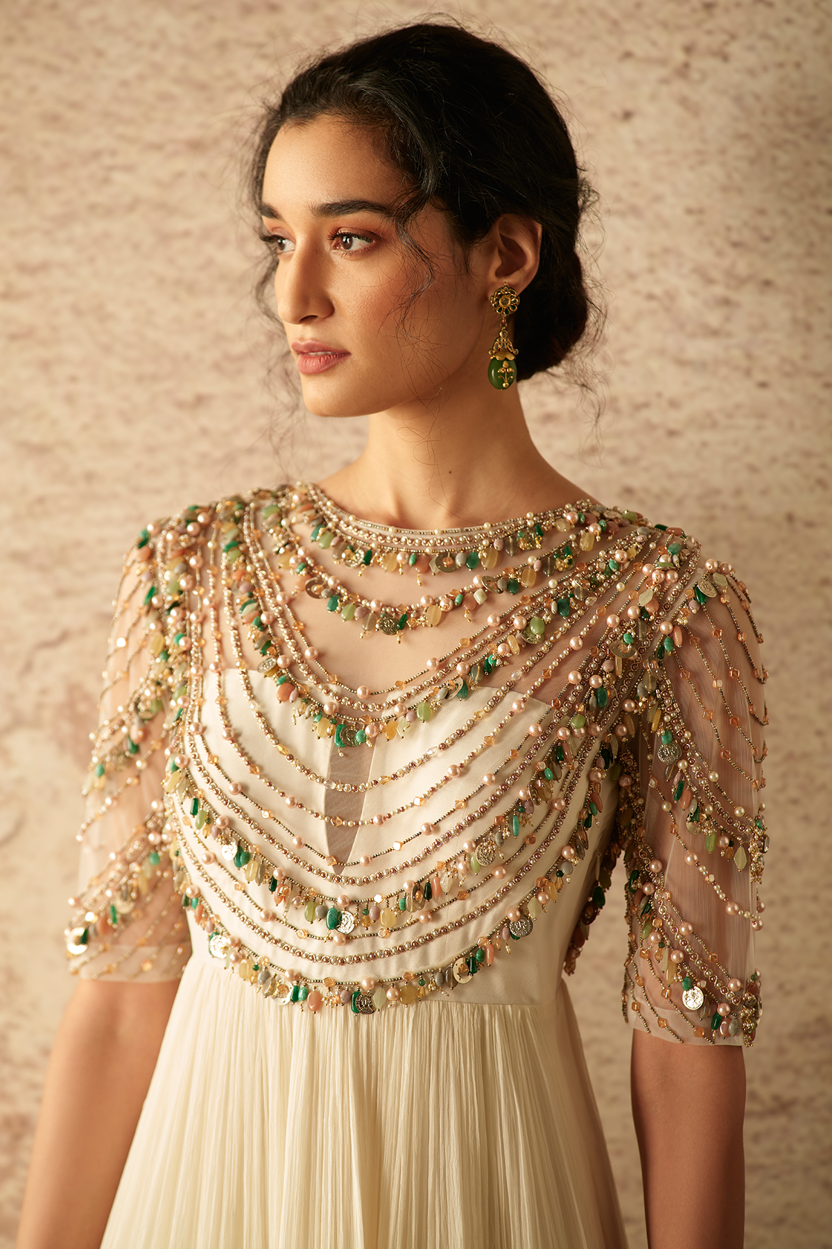 RM-Ivory jewelled anarkali paired with a net dupatta