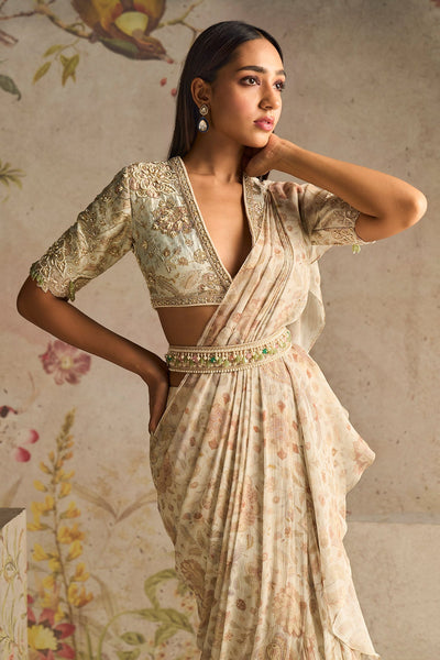 RM-Ivory Printed Raw Silk Embroidered-saree