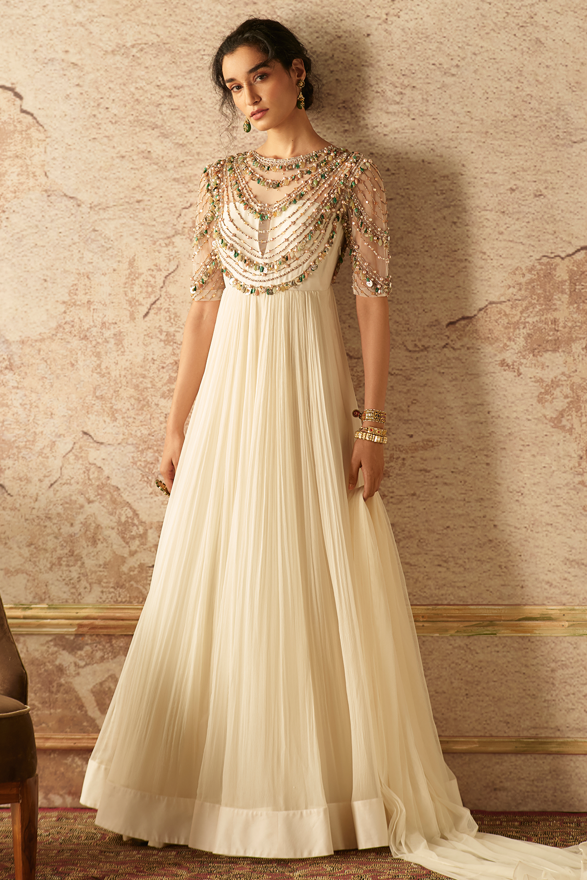 RM-Ivory jewelled anarkali paired with a net dupatta