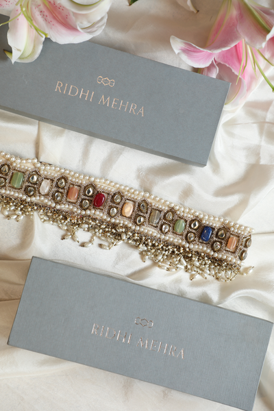 RM-Jewelled navratan belt with pearl tassels