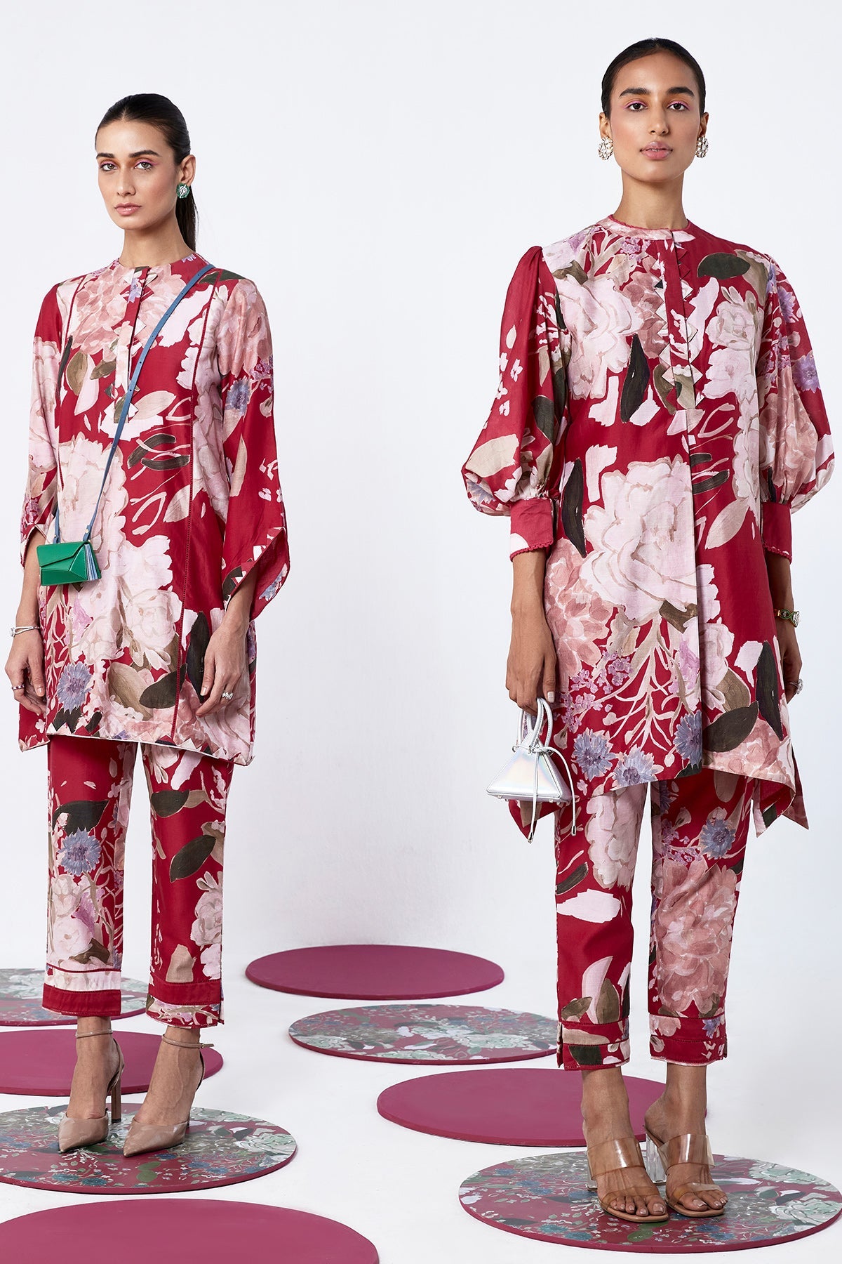 RM-Red Multicoloured printed chanderi kurta paired with chanderi salwar pants