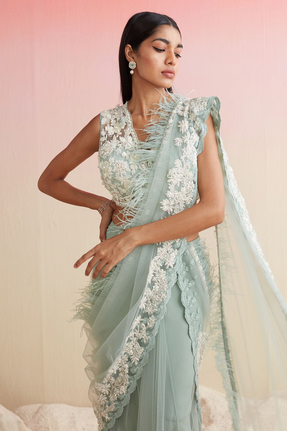 RM-SEA GREEN EMBROIDERED-SAREE