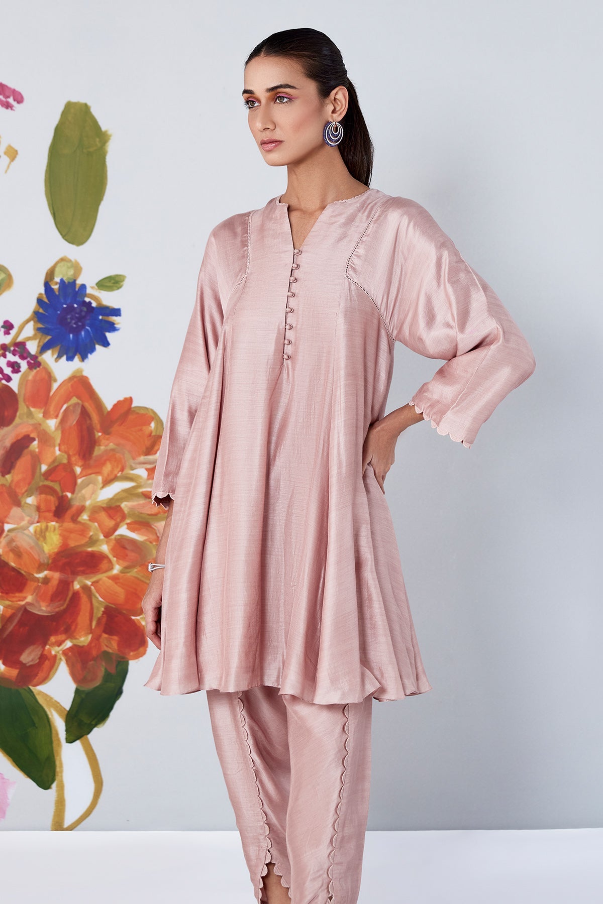 RM_Dusky Pink flared short kurta with tulip pants 