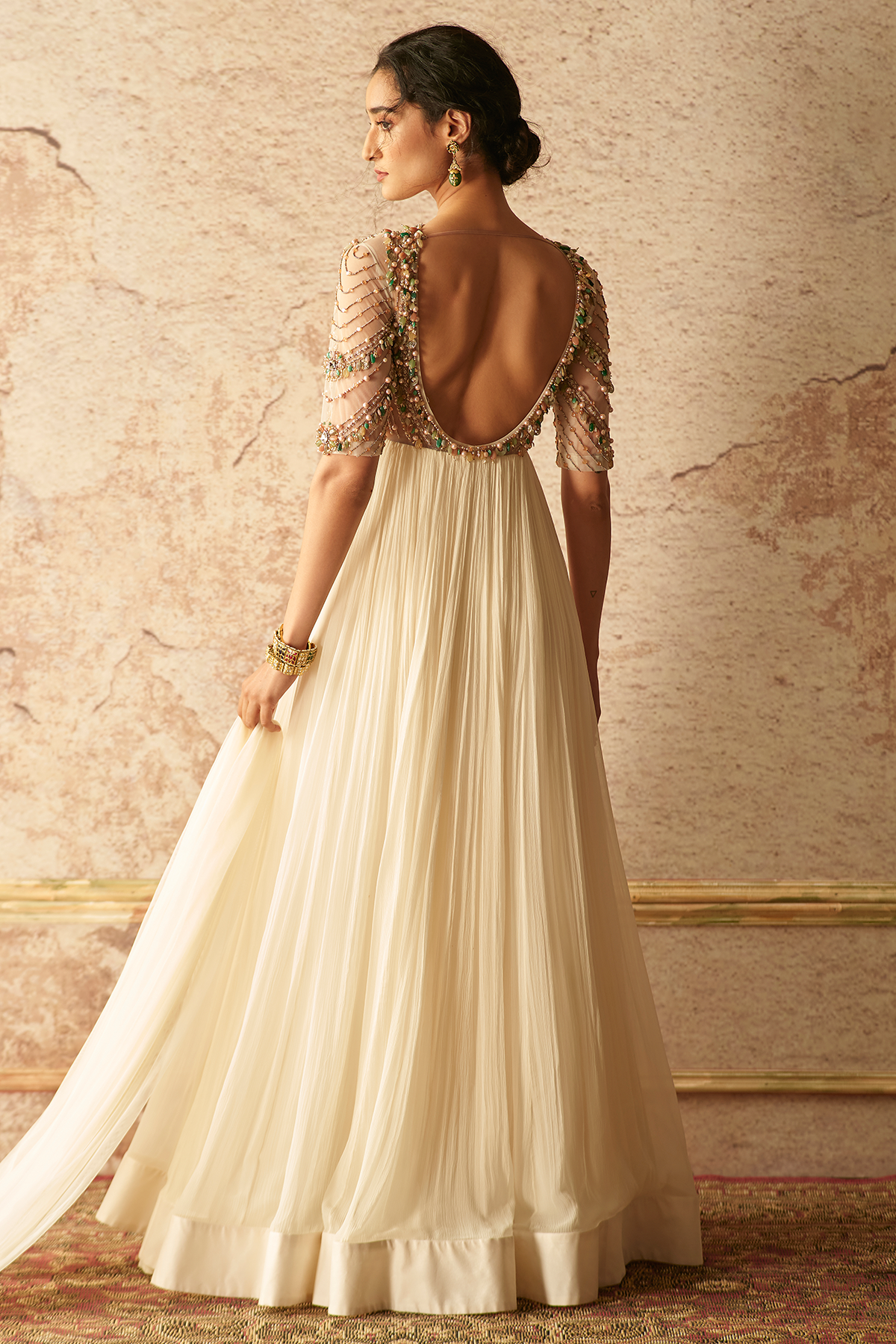 RM_Ivory jewelled anarkali paired with a net dupatta