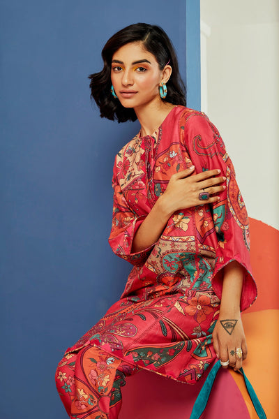 RM_Multicoloured printed chanderi kurta paired with chanderi salwar pants