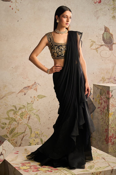 Ridhi-Mehra-Black Net Gold Embroidered Saree