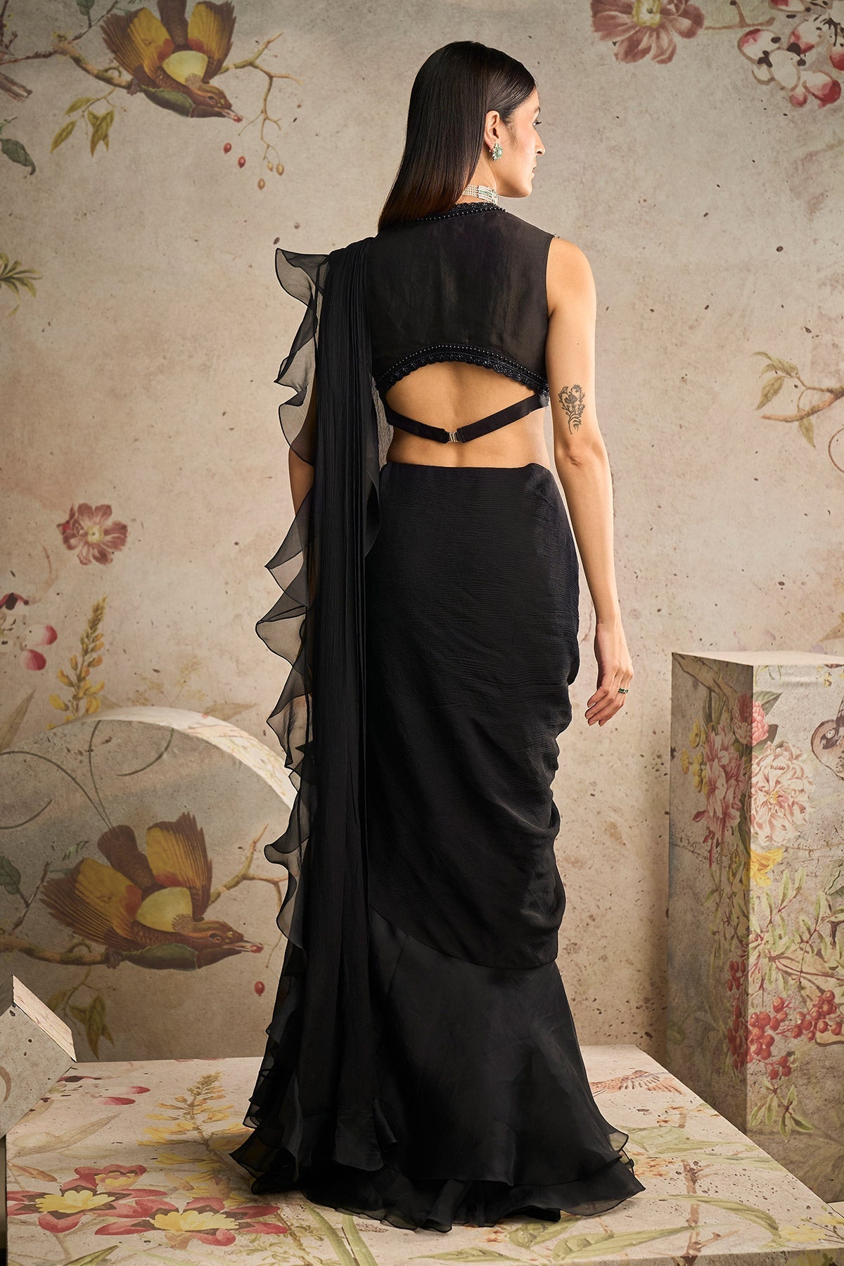 Ridhi-Mehra-Black Net Monotone-Embroidered-Saree