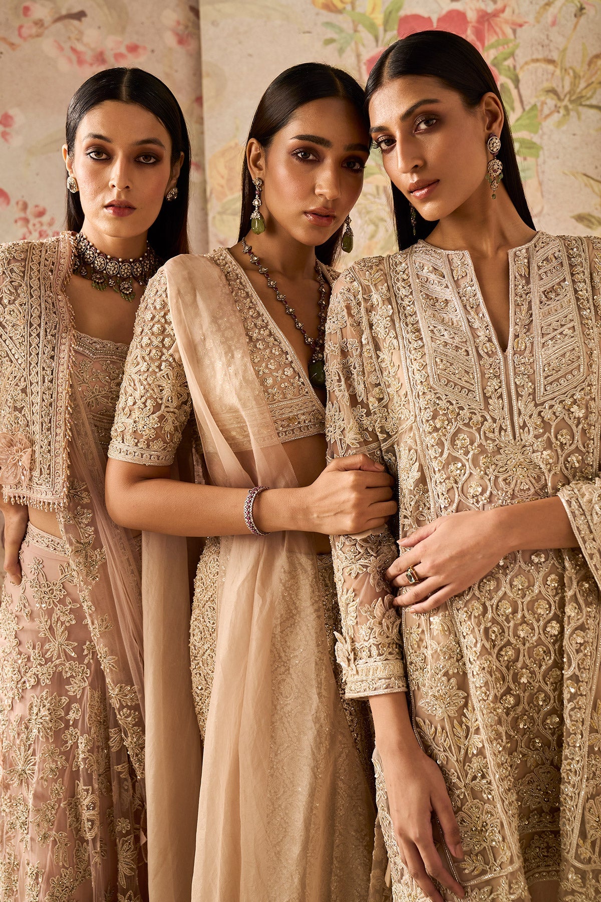 Ridhi-Mehra-Champagne-net-embroidered kali kurta with silk pants