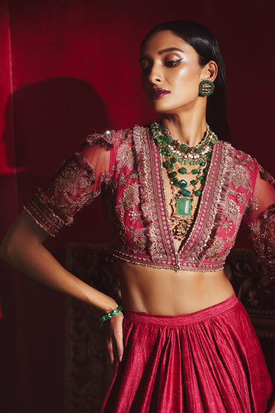 Ridhi-Mehra-Cherry-red-net-embroidered-Lehenga