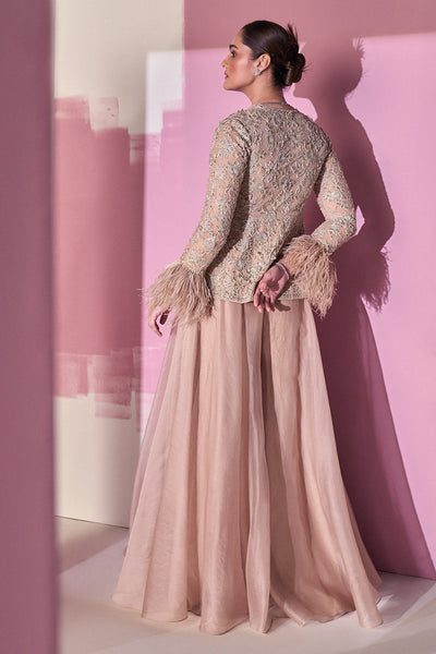 Ridhi-Mehra-Dark Champagne Net Full Embroidered-Peplum-Sharara