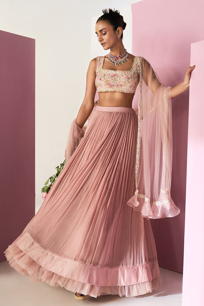 Ridhi-Mehra-Dusky Pink Net Embroidered-Lehenga