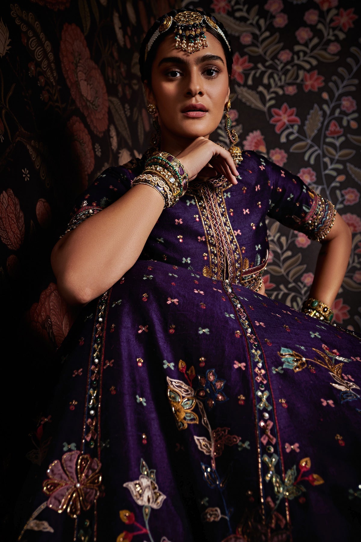 Ridhi-Mehra-Embroidered raw silk lehenga with embroidered blouse, net dupatta and belt