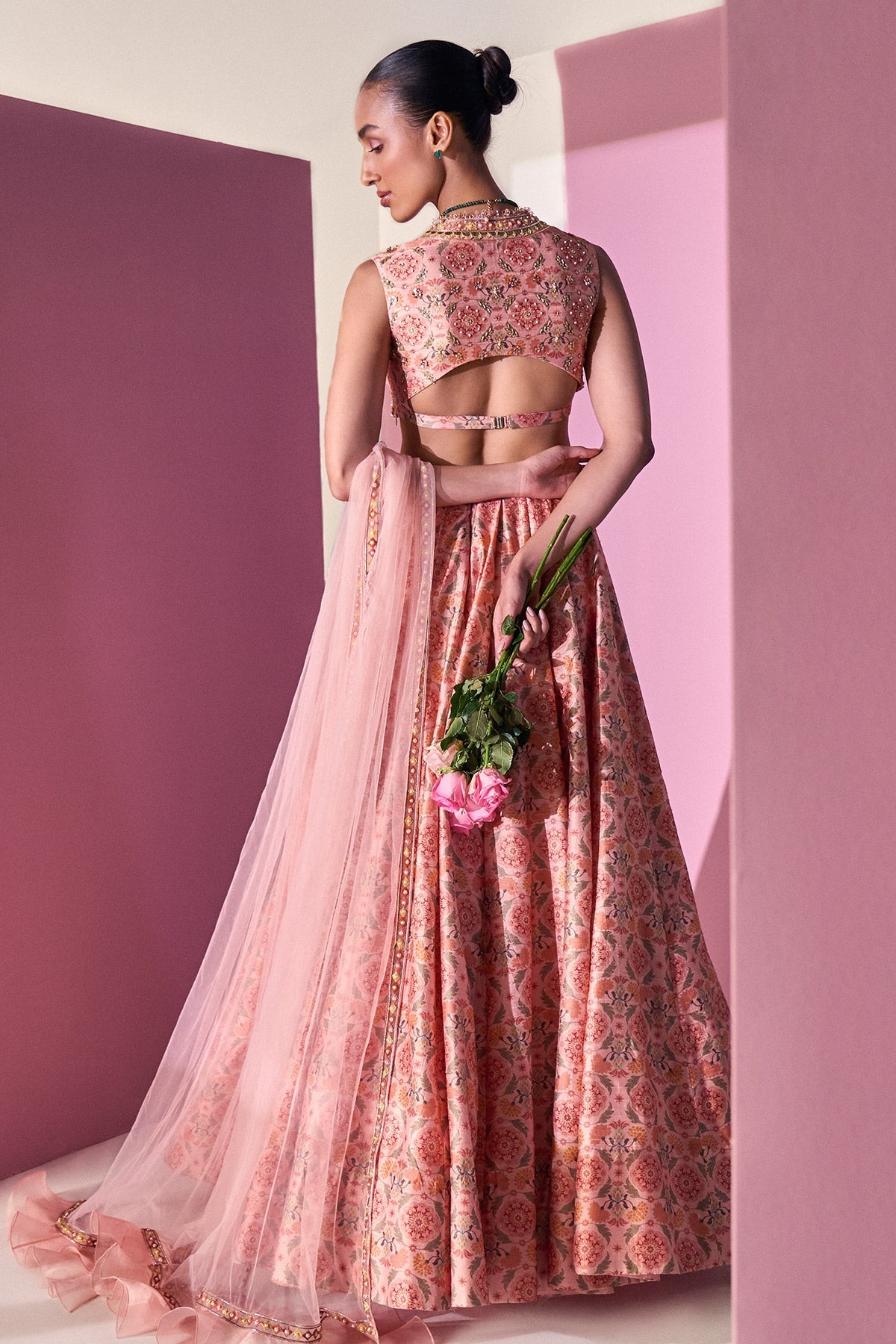 Ridhi-Mehra-Light Pink Printed Raw Silk-Embroidered-Lehenga