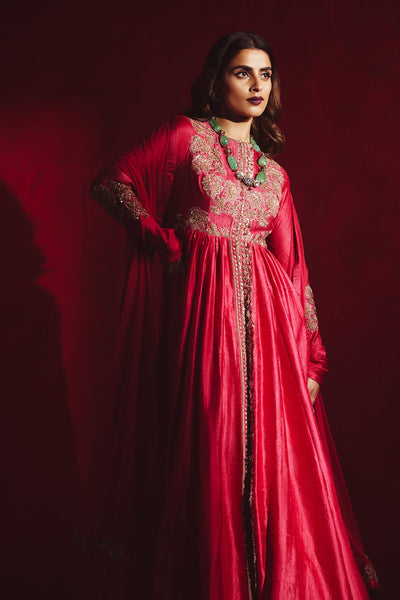 Ridhi-Mehra-cherry red raw silk full length embroidered-anarakali