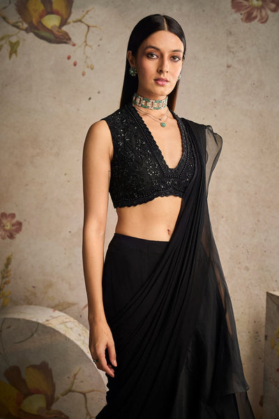 Ridhi-mehra-Black Net Monotone Embroidered-Saree