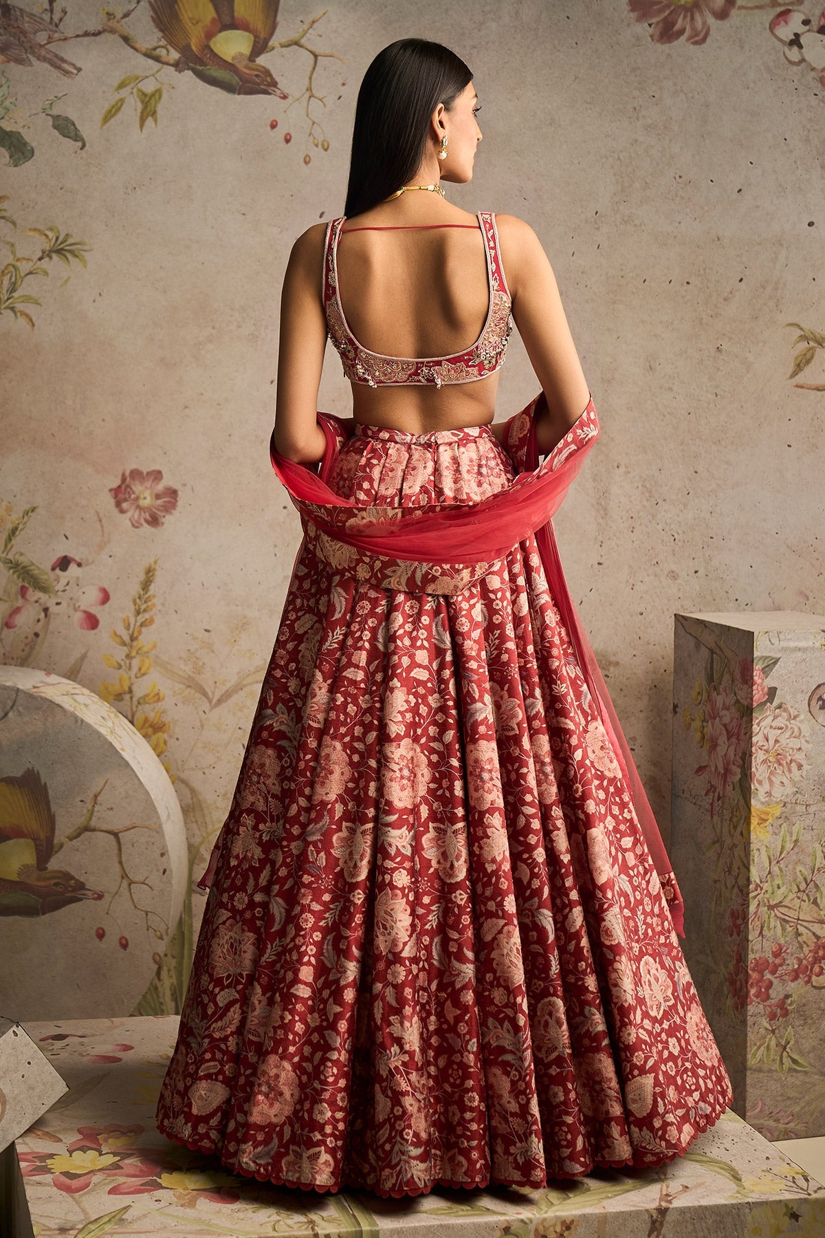 Ridhi-mehra-Red Net Embroidered Applique Embroidered-lehenga