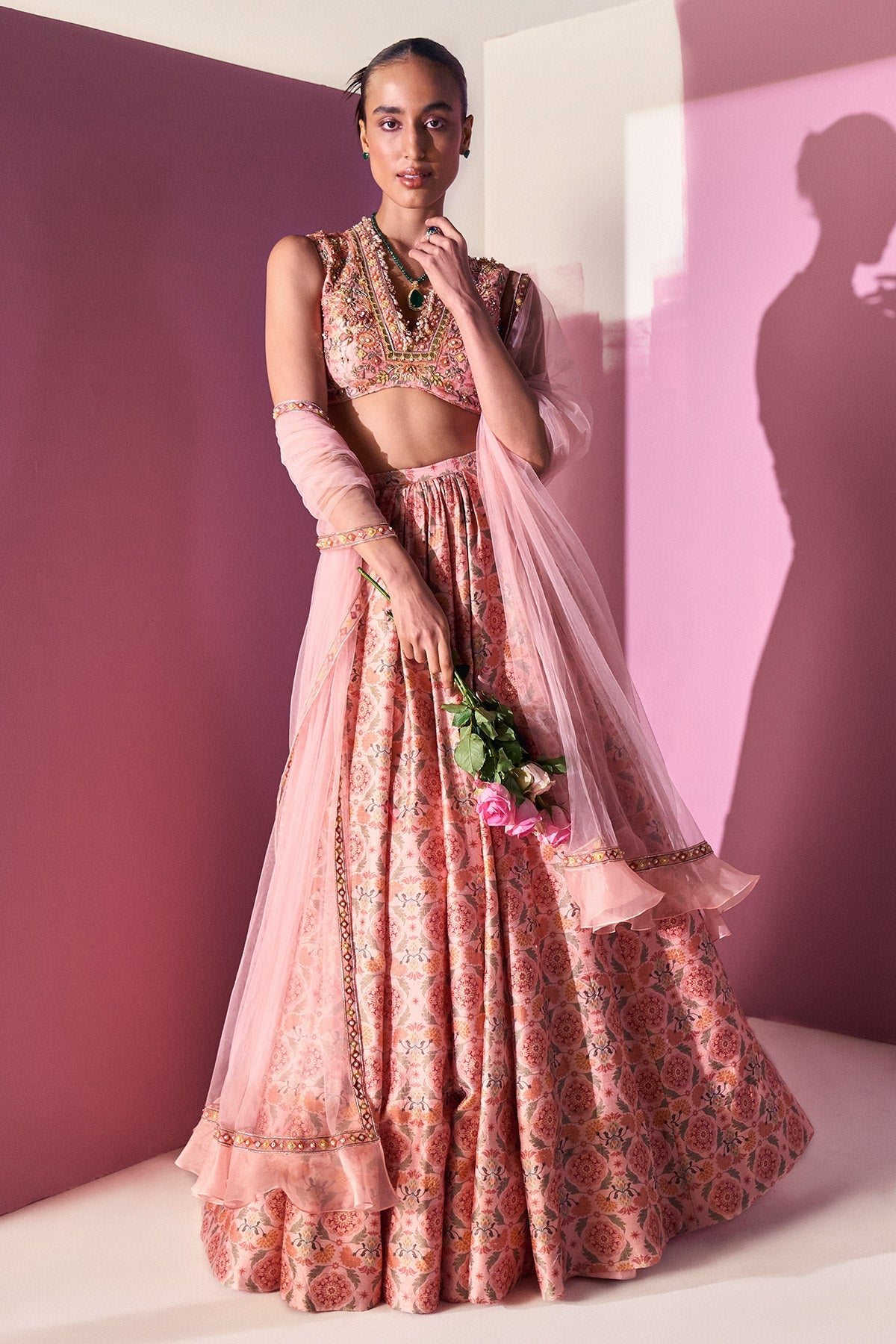 Ridhi_mehra-Light Pink Printed Raw Silk Embroidered-Saree